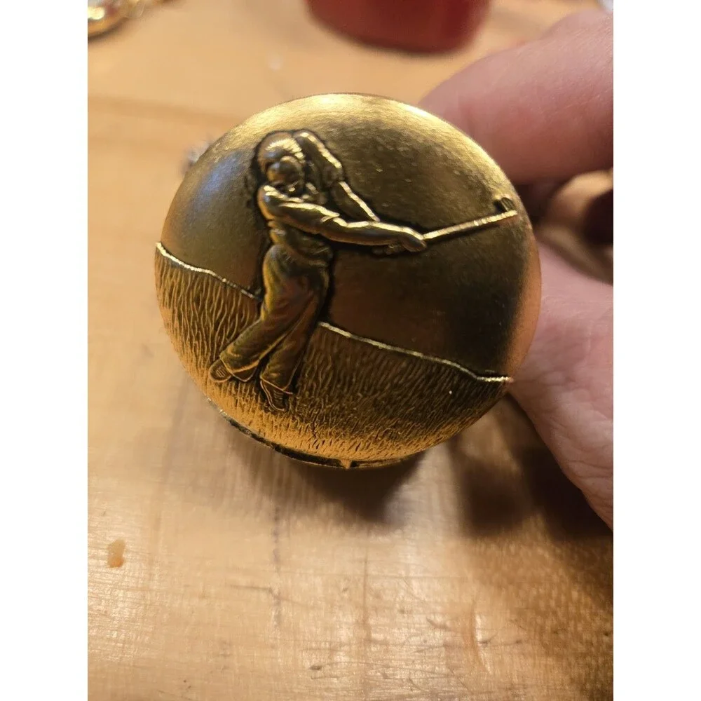 Details Golf Themed Full Hunter Pocket Watch With Chain. New Battery